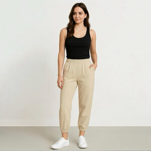 Women's Zara Cotton Jogger Pants Beige Size Medium